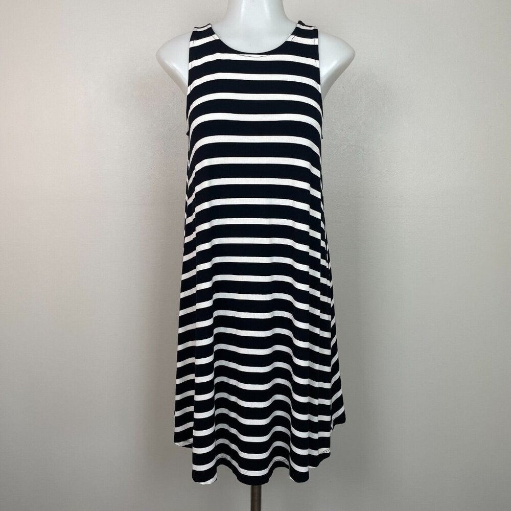 Old Navy Swing Dress XS Black White Striped Sleeveless Stretch Casual Women's